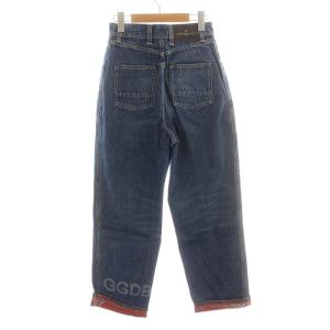 GOLDEN GOOSE デニムパンツ ジーンズ ボタンフライ テーパード ロゴ プリント ペイント加工 USED加工 25 M 紺 ネイビー