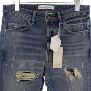 GOLDEN GOOSE DELUXE BRAND タグ付き 2017 ダメージ加工デニムスリムパンツ ジーンズ カットオフ 24 インディゴ