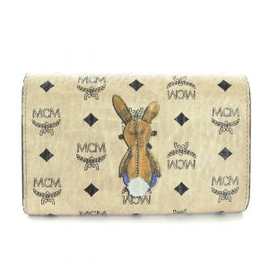 MCM 三つ折り財布 レザー 総柄 ロゴ ラビット ベージュ MYM 8SXL52 IG001