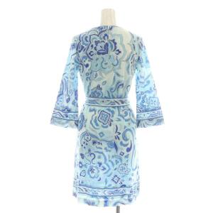 LEONARD FASHION 21SS ワンピース ひざ丈 七分袖 総柄 プリント 36 青