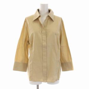 シャツ ブラウス ロゴ刺繍 襟裏ノバチェック 七分袖 13 L ベージュ