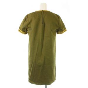 SAINT LAURENT PARIS ワンピース ひざ丈半袖 クルーネック ロゴ刺繍 麻 リネン混 F36 S カーキ 552406
