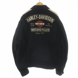 HARLEY DAVIDSON ジップアップジャケット ブルゾン ワッペン ロゴ L 黒 ブラック ベージュ