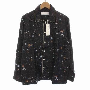 Cosmo Milky SatinTwill Shirt オープンカラーシャツ 総柄 長袖 46 黒 ブラック