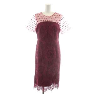 ワンピース ひざ丈 半袖 レース チュールドット 36 S ピンク 3833 5032-0