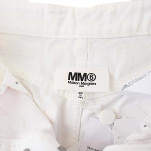 MM6 Maison Margiela チェックプリント デニムスカート ロング カットオフ ボタンフライ 38 S 白 赤 ホワイト レッド S62MA0076