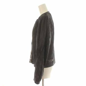 agnes b. ノーカラージャケット プレッション プリーツ ナップボタン フェイクレザー 36 S 黒 ブラック