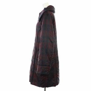Leilian ステンカラーコート ロング 中わた チェック 11 L ボルドー 黒 ブラック