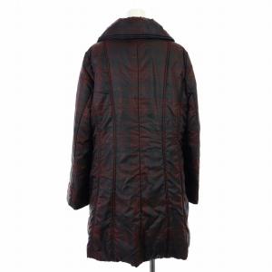 Leilian ステンカラーコート ロング 中わた チェック 11 L ボルドー 黒 ブラック