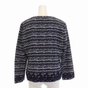 Leilian セットアップ 上下 ツイード プルオーバー カットソー レース 台形 スカート ひざ丈 11 L 青 紺 ネイビー 白