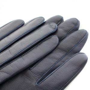 LANVIN COLLECTION グローブ 手袋 レザー 裏地ファー ロゴ 紺 ネイビー