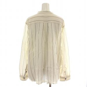 Plage R'IAM 23SS ストライプシャツ 長袖 ノーカラー バンドカラー 絹 シルク混 F アイボリー 黒 ブラック 23050922605010