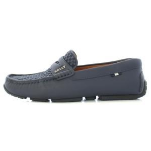 BALLY PIKAT-I ドライビングシューズ ローファー スリッポン スクエアトゥ レザー ロゴ US6.5 23.5cm 紺 ネイビー