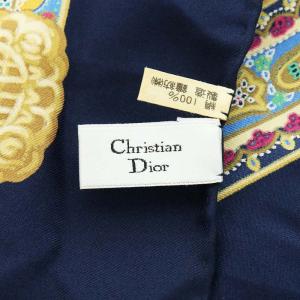 Christian Dior スカーフ シルク 絹 花柄 ピンク ゴールド色 紺 ネイビー