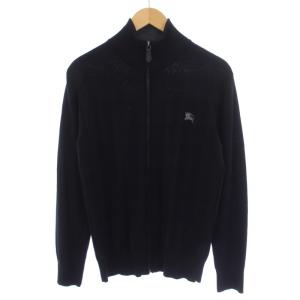 ニットジャケット ジップアップ ハイネック ロゴ刺繍 ウール 2 M 黒 ブラック D1N22-206-09