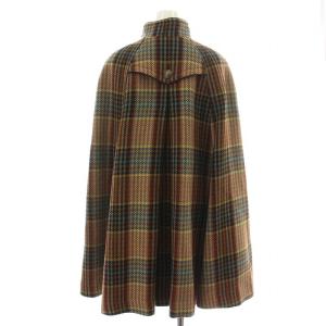 Lois CRAYON ポンチョ ケープ コート ロング シングル スタンドカラー ベルト チェック 裏地総柄 ウール M マルチカラー