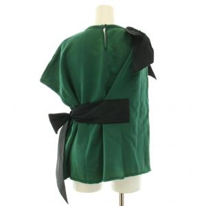 N°21 カットソー アシンメトリー 変形 半袖 ノースリーブ クルーネック リボン 40 L 緑 グリーン