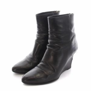 ショートブーツ ブーティ ウェッジソール レザー 37 23.5cm 黒 ブラック
