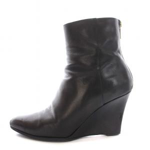 JIMMY CHOO ショートブーツ ブーティ ウェッジソール レザー 37 23.5cm 黒 ブラック