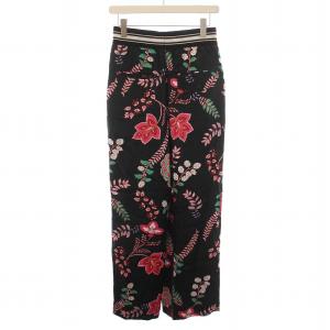 CINOH ETHNIC PATTERN ELASTIC PANTS BLACK エスニックパターン イージーパンツ ワイド サテン 花柄