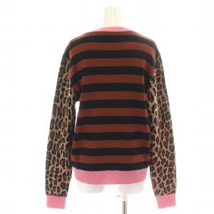 MSGM ニット セーター 長袖 クルーネック ヒョウ柄 レオパード ボーダー S 茶 ブラウン 黒 ブラック ピンク