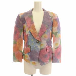 リネン混 テーラードジャケット 花柄 40 M マルチカラー