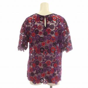 KEITA MARUYAMA レース ブラウス 半袖 花柄 刺繍 シースルー 2 M 紫 パープル