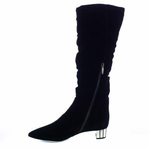 Sergio Rossi ベロアロングブーツ ポインテッドトゥ チャンキーヒール サイドジップ 36.5 23.5cm 黒 ブラック