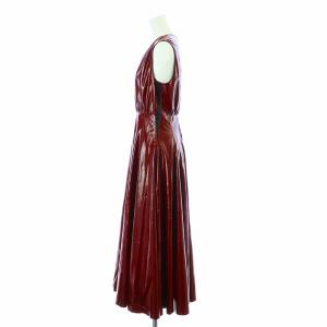 MSGM PVCノースリーブワンピース フレア ロング マキシ クルーネック ストレッチ 40 L ボルドー 2741MDA23