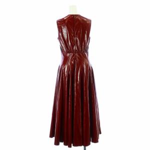 MSGM PVCノースリーブワンピース フレア ロング マキシ クルーネック ストレッチ 40 L ボルドー 2741MDA23