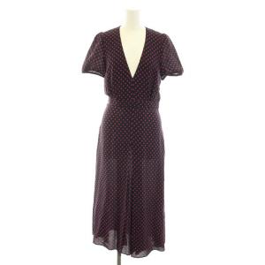 ワンピース ロング Vネック 半袖 ドット柄 ロゴプリント 絹 シルク混 40 M 黒 ブラック ピンク 19A-H122-5118