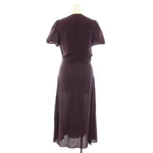 N°21 ワンピース ロング Vネック 半袖 ドット柄 ロゴプリント 絹 シルク混 40 M 黒 ブラック ピンク 19A-H122-5118