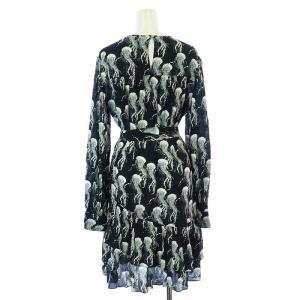 N°21 Jellyfish-Print Dress ワンピース ティアード フレア 長袖 ミモレ ロング クルーネック くらげ柄 ベルト付き