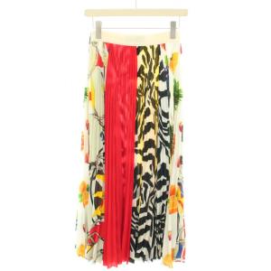MSGM スカート ロング マキシ プリーツ 総柄 40 S-M 白 ホワイト 黒 ブラック 黄 イエロー