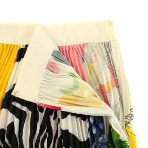 MSGM スカート ロング マキシ プリーツ 総柄 40 S-M 白 ホワイト 黒 ブラック 黄 イエロー