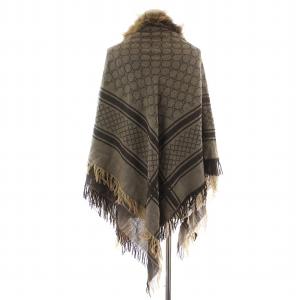 GUCCI ショール ストール フリンジ GG柄 フォックスファー 絹 シルク混 茶 ブラウン ベージュ