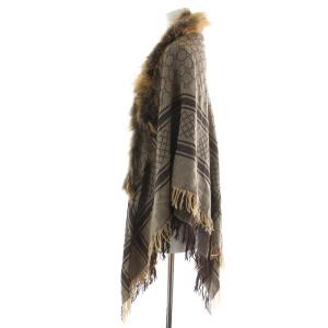 GUCCI ショール ストール フリンジ GG柄 フォックスファー 絹 シルク混 茶 ブラウン ベージュ
