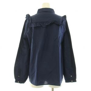 A.P.C. シャツ ブラウス 長袖 レギュラーカラー フリル グラフチェック柄 36 S 紺 ネイビー