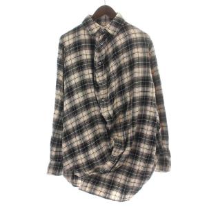 ANSEASON カジュアルシャツ 長袖 チェック アシンメトリー 48 M ベージュ 黒 ブラック /NW6