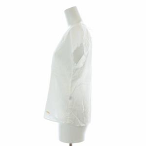 BLUE LABEL CRESTBRIDGE シャツ ブラウス カットソー フレンチスリーブ レース リボン ロゴプレート 36 S 白 ホワイト