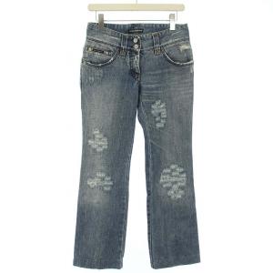 デニム パンツ ジーンズ ダメージ加工 ロゴ 刺繍 38 S 青 ブルー IDP1S/800R /TK