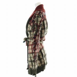 ETRO ガウンコート カーディガン ニット生地 ウエストリボン チェック ペイズリー 総柄 ミドル アンゴラ混 40 L 赤 レッド