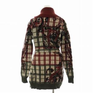 ETRO ガウンコート カーディガン ニット生地 ウエストリボン チェック ペイズリー 総柄 ミドル アンゴラ混 40 L 赤 レッド