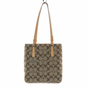 COACH ハンドバック トート スクエア シグネチャー ロゴ キャンバス レザー 6090 ベージュ