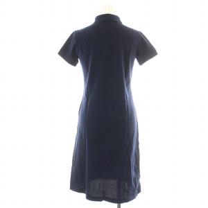 LACOSTE ポロシャツワンピース 半袖 ハーフボタン 鹿の子 ロゴ刺繍 ひざ丈 38 L 紺 ネイビー