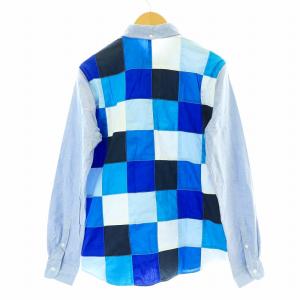 uniform experiment ボタンダウンシャツ 長袖 パッチワーク切替 コットン 3 L 青 ブルー