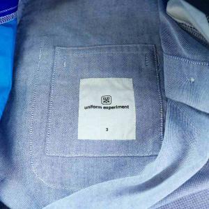uniform experiment ボタンダウンシャツ 長袖 パッチワーク切替 コットン 3 L 青 ブルー