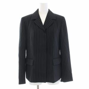 テーラードジャケット アウター シングル ショート丈 総裏地 ウール ストライプ柄 40 M 黒 ブラック
