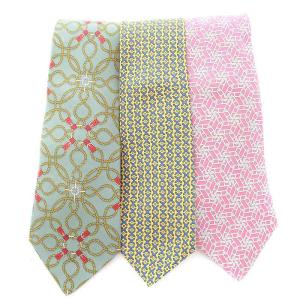 ネクタイ 3本セット レギュラータイ シルク ロゴ 総柄 黄色 イエロー ピンク 青 ブルー