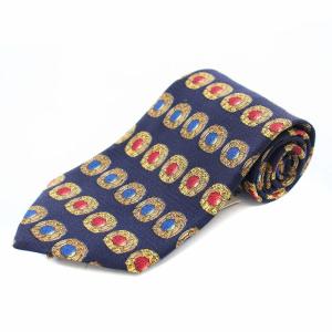 CRAVATES クラヴァット ネクタイ レギュラータイ ロゴ シルク 総柄 紺 ネイビー タグ付き
